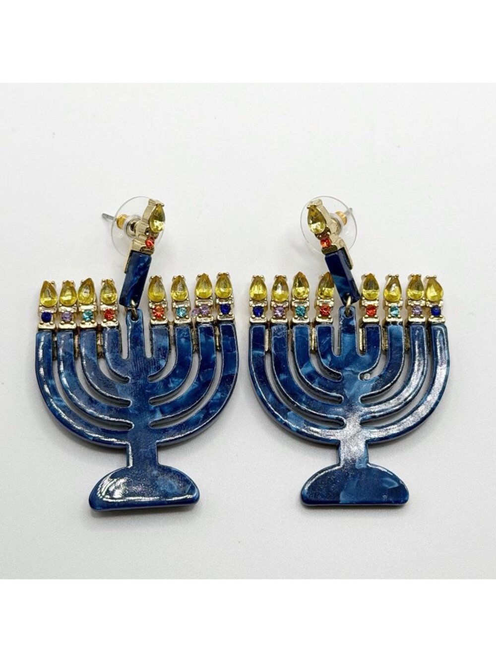 Hanukkah / Menorah / Gold-tone/ Acrylic Rhinestone Post‎ Earrings
